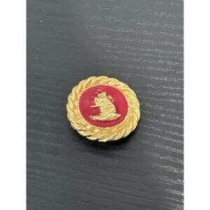 Vintage 80s Gold-Toned Red Ship Nautical Rope Border Clip-On Earring